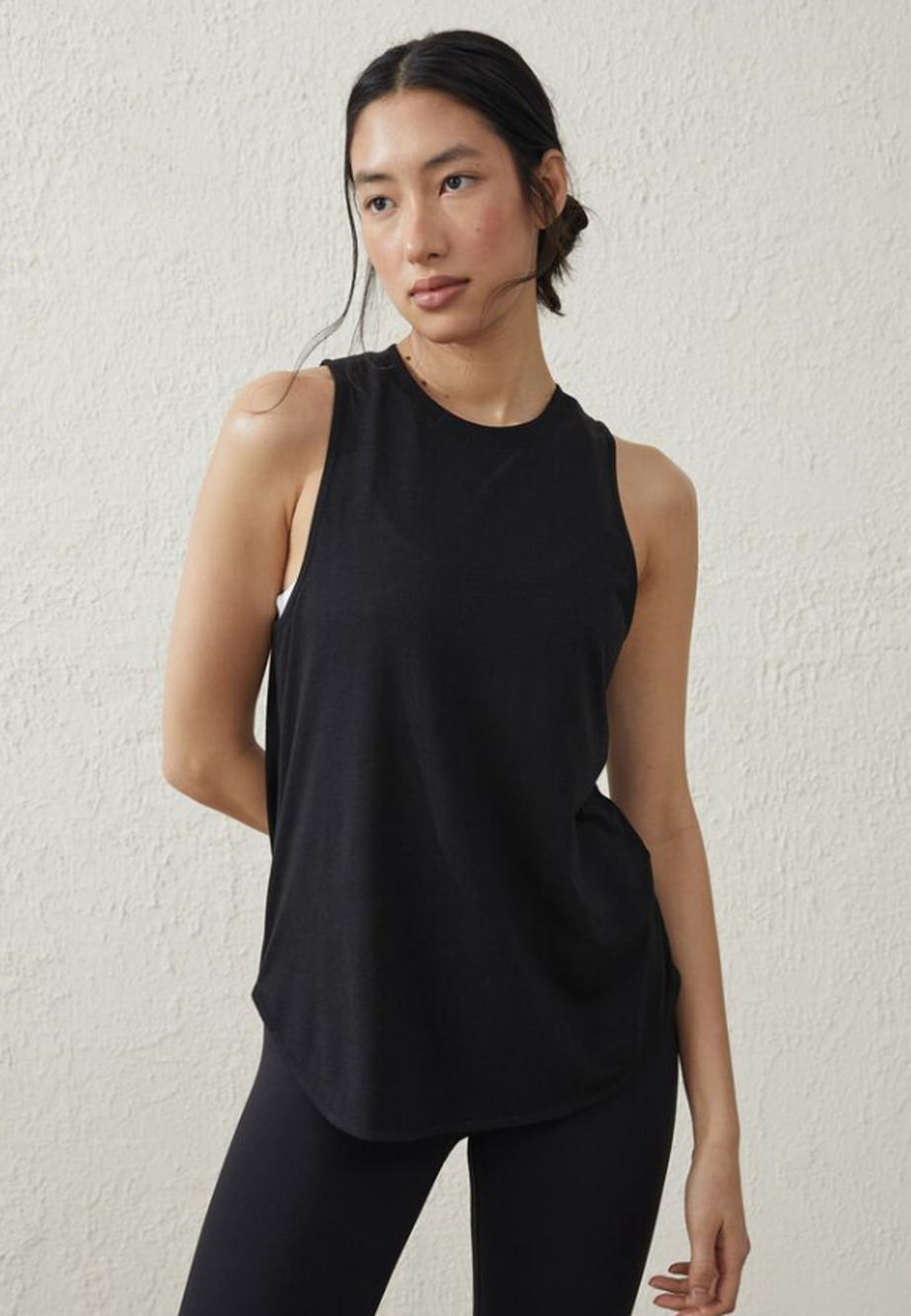 COTTON ON BODY Women's Active Muscle Tank Top Black XS Curve Hem Relaxed Fit NWT